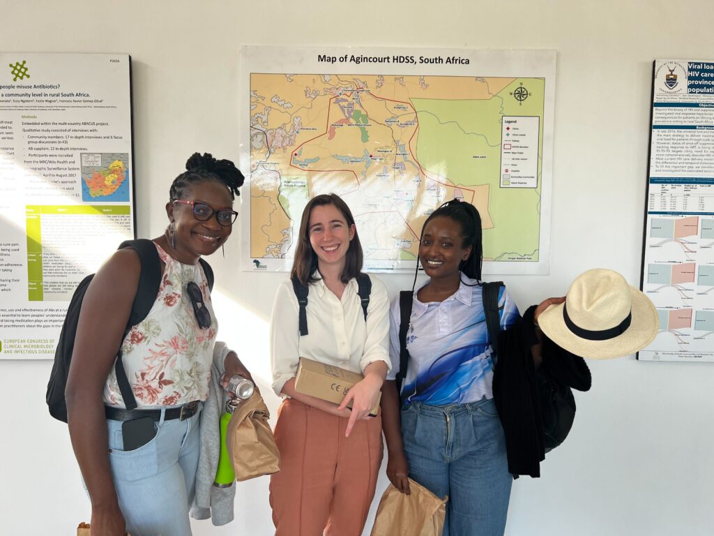 Members of the AWI-Gen microbiome research team on a field visit to the Agincourt Health and Demographic Surveillance System in South Africa. Left to right: Luicer Olubayo, Dylan Maghini, Claudine Nkera-Gutabara.