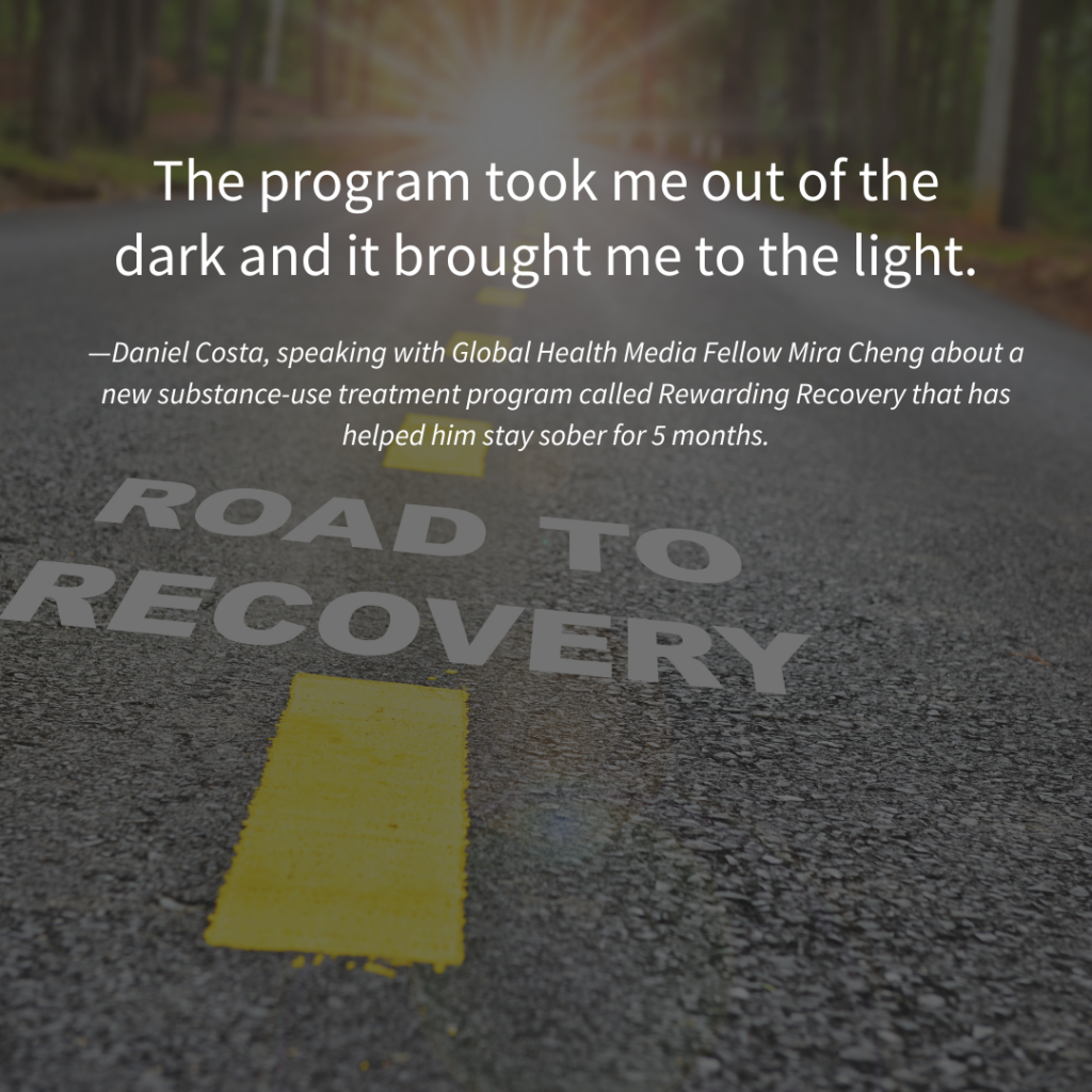 This image depicts a quote from the article, "This program brought me out of the dark and into the light."