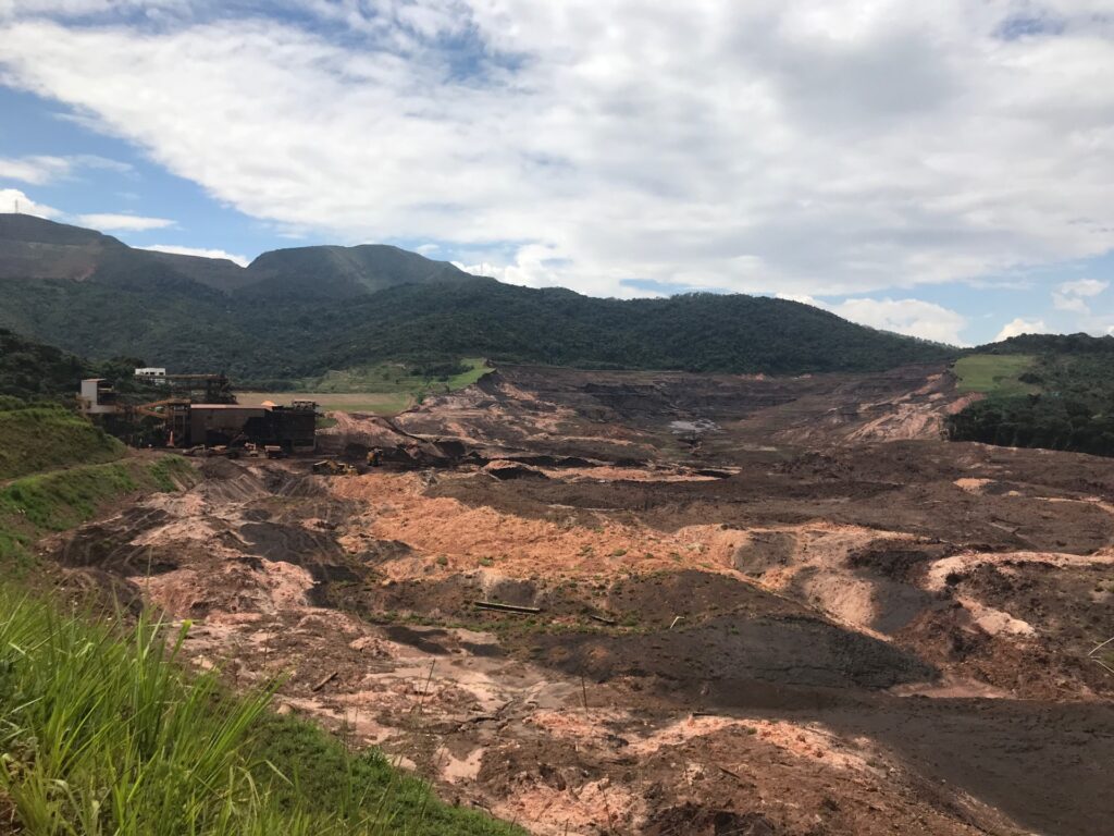 Washed out, muddy landscape shows the the aftermath of the 2019 Brumadinho dam disaster