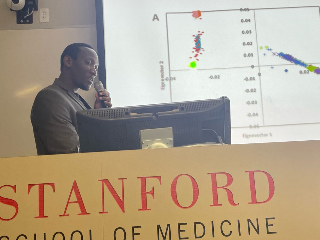Tinashe Mazhindu presents about his pharmacogenomics research while at Stanford in 2023.