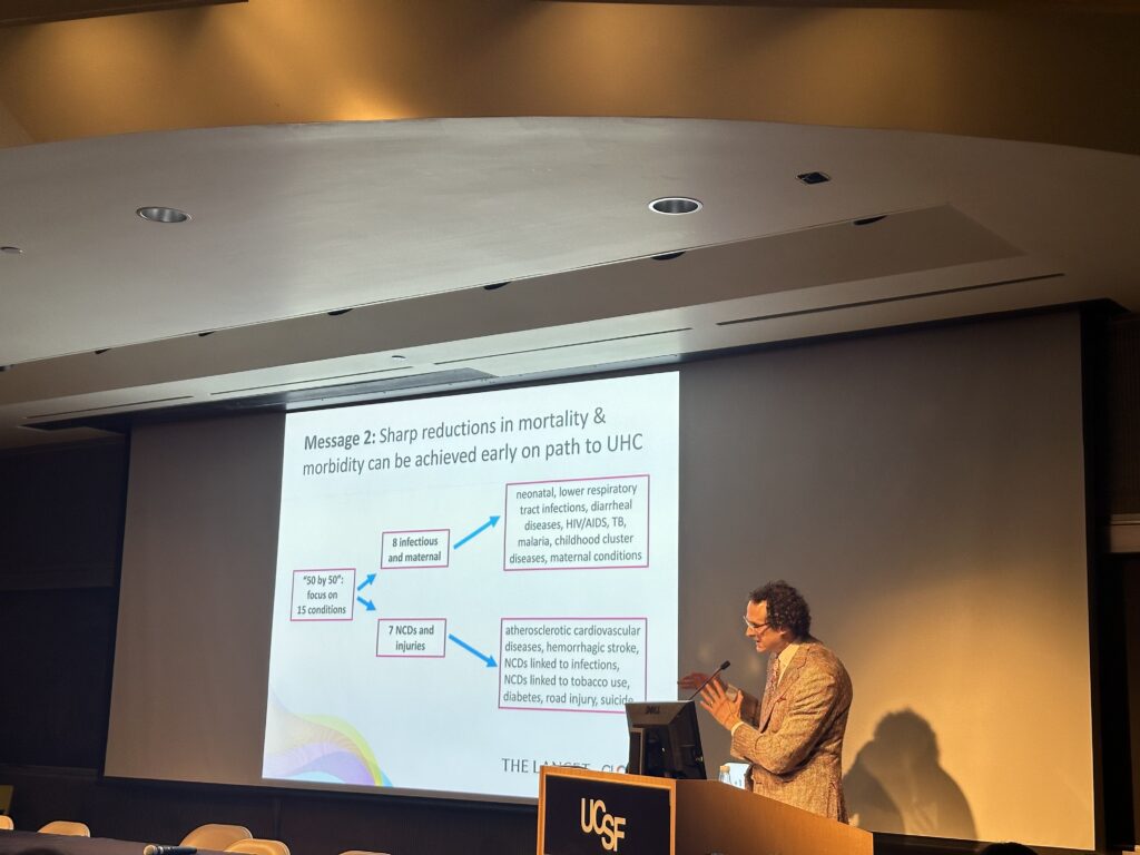 Dr. Gavin Yamey discusses halving premature deaths by 2050 at a Lancet Launch held in 2025. Image by Aya Aziz