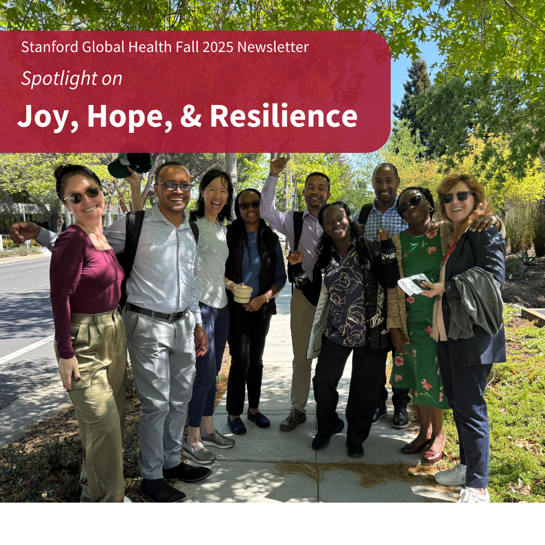 Spotlight on Joy, hope and resilience: An image of a happy and diverse group of people at Stanford