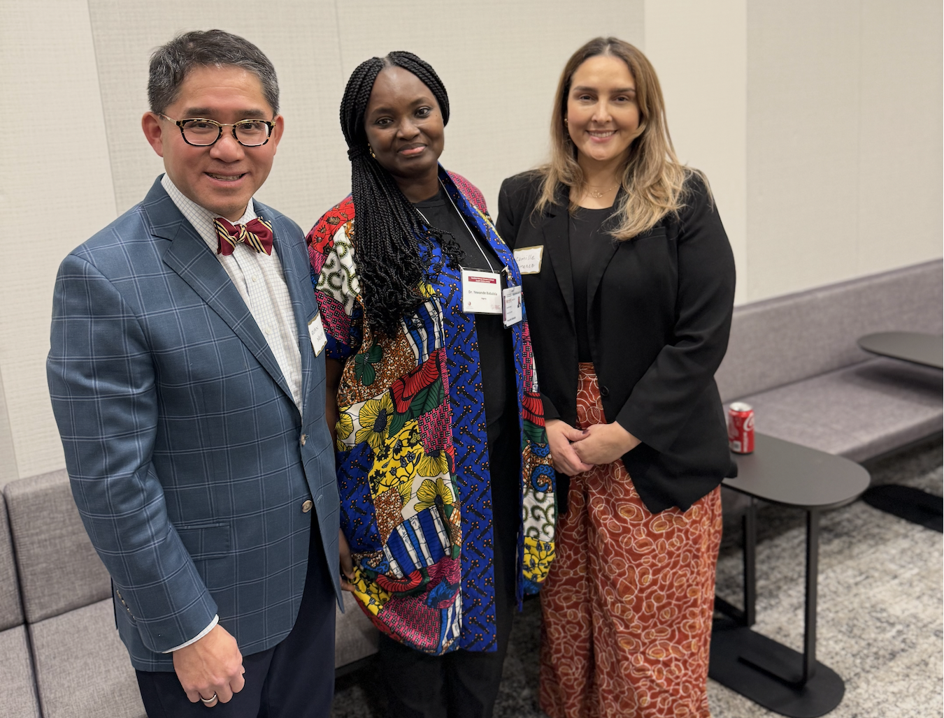 SASH Scholar Yewande Babalola, center, at Stanford with her mentor, Quan Dong Nguyen, MD, and Pfizer's Camille Jimenez, right 