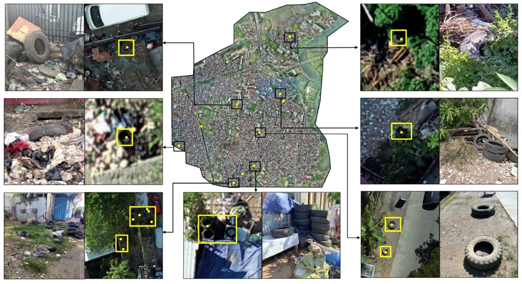 Drone imagery of possible tires, analyzed by AI